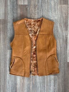 Unisex Tan Leather Shearling Lined Reversable Vest